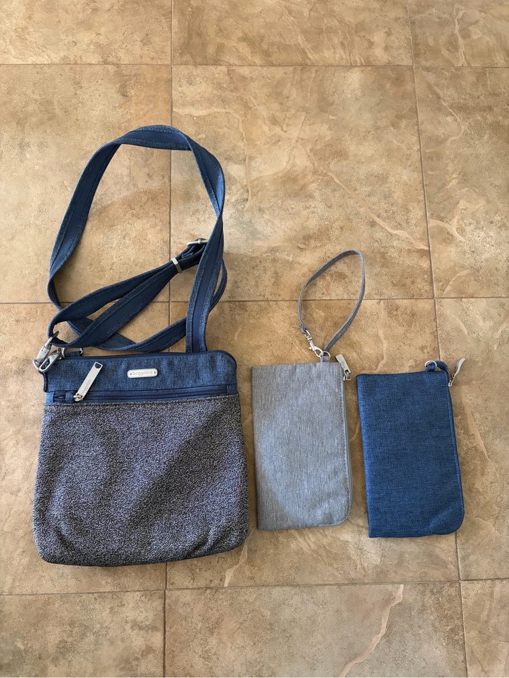 Baggallini Slim Crossbody Anti Theft Blue Grey